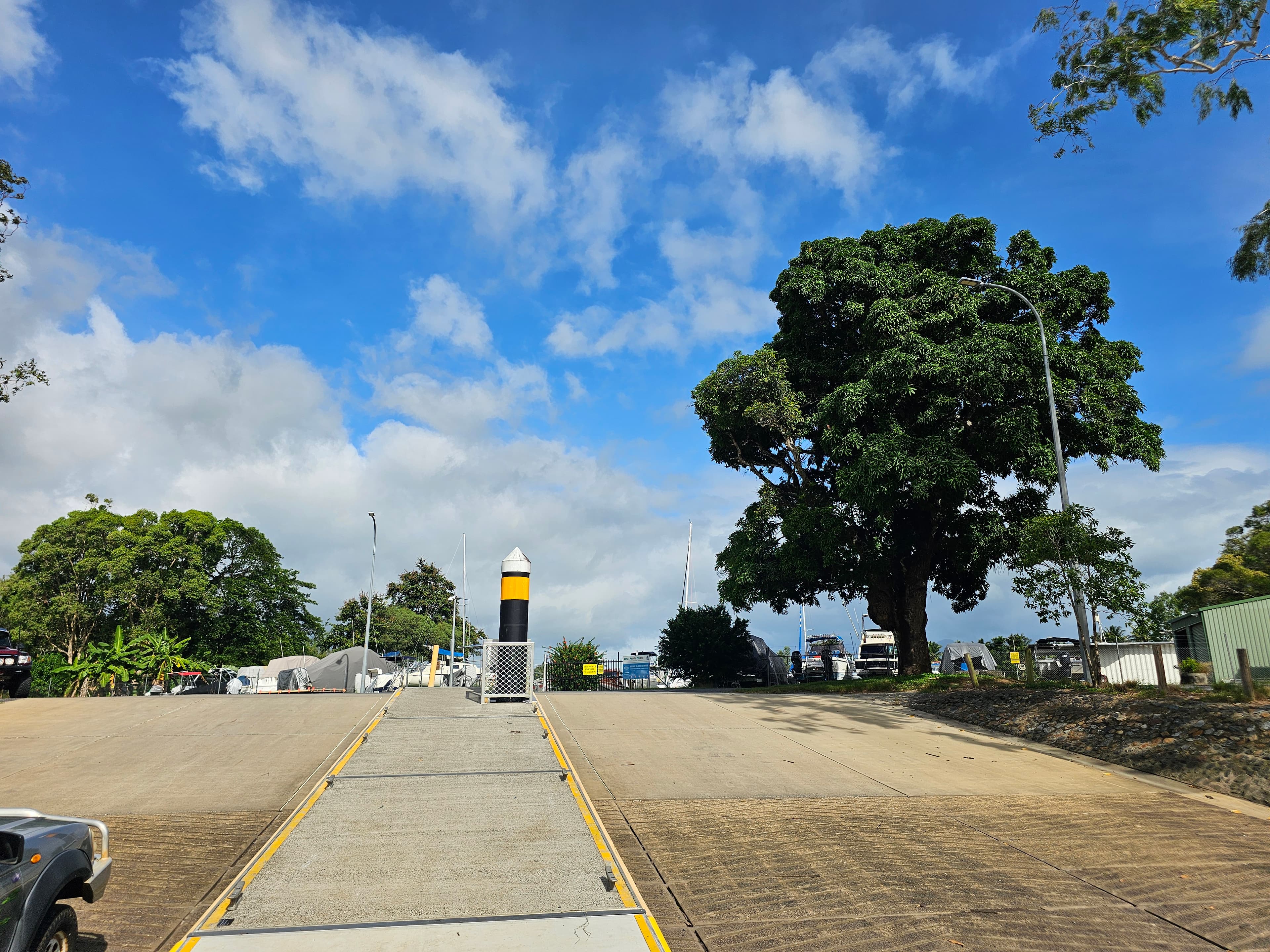 The wide sealed driveway running through the Cairns Boat Storage compound